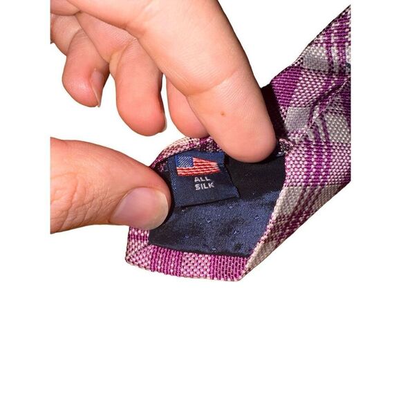 Tom James Royal Classic Purple & White Check 100% Silk Tie - Picture 5 of 6